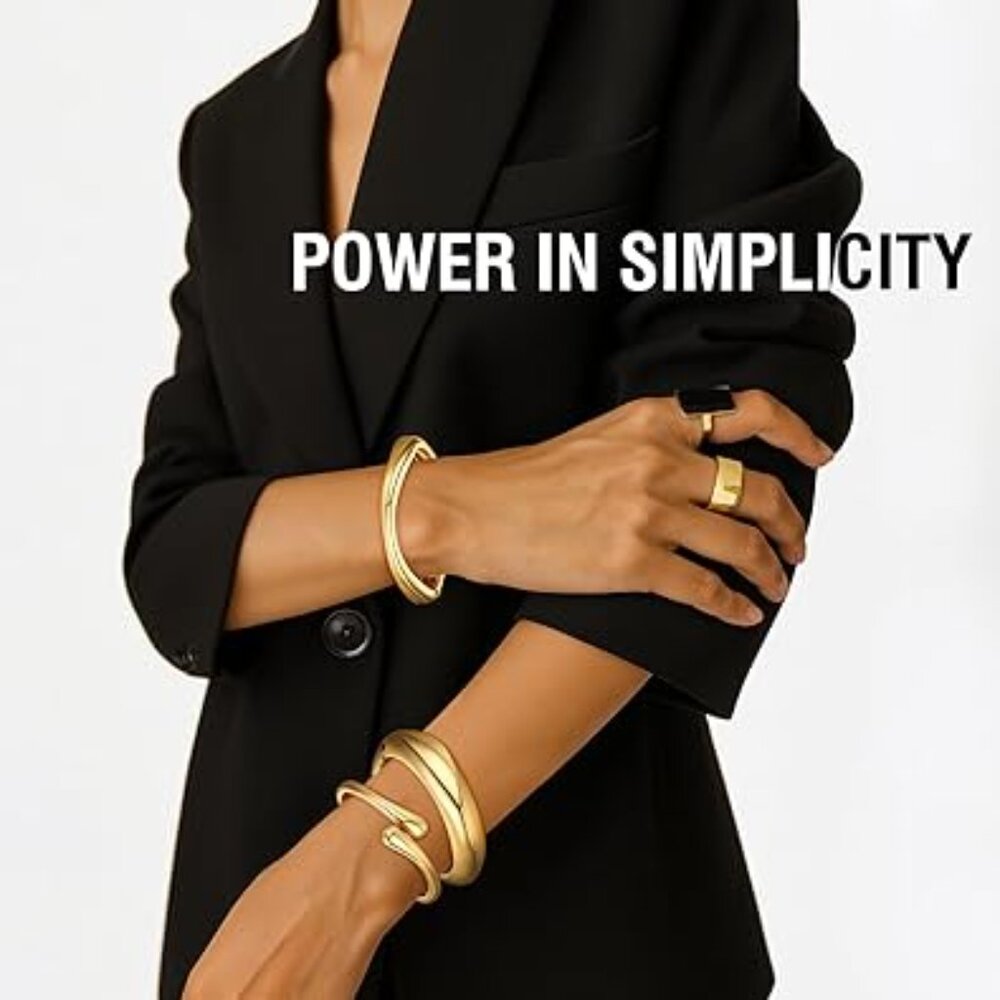 3 Gold Chunky Bracelets Cuff Bangle‎ Set Brand New !!